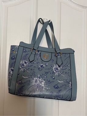 Kensie Periwinkle Blue Floral Structured Tote w/ Adjustable Shoulder Strap-NWOT